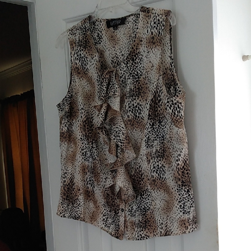 Kasper Women's Sleeveless Leopard Animal Print Top Blouse Shirt
